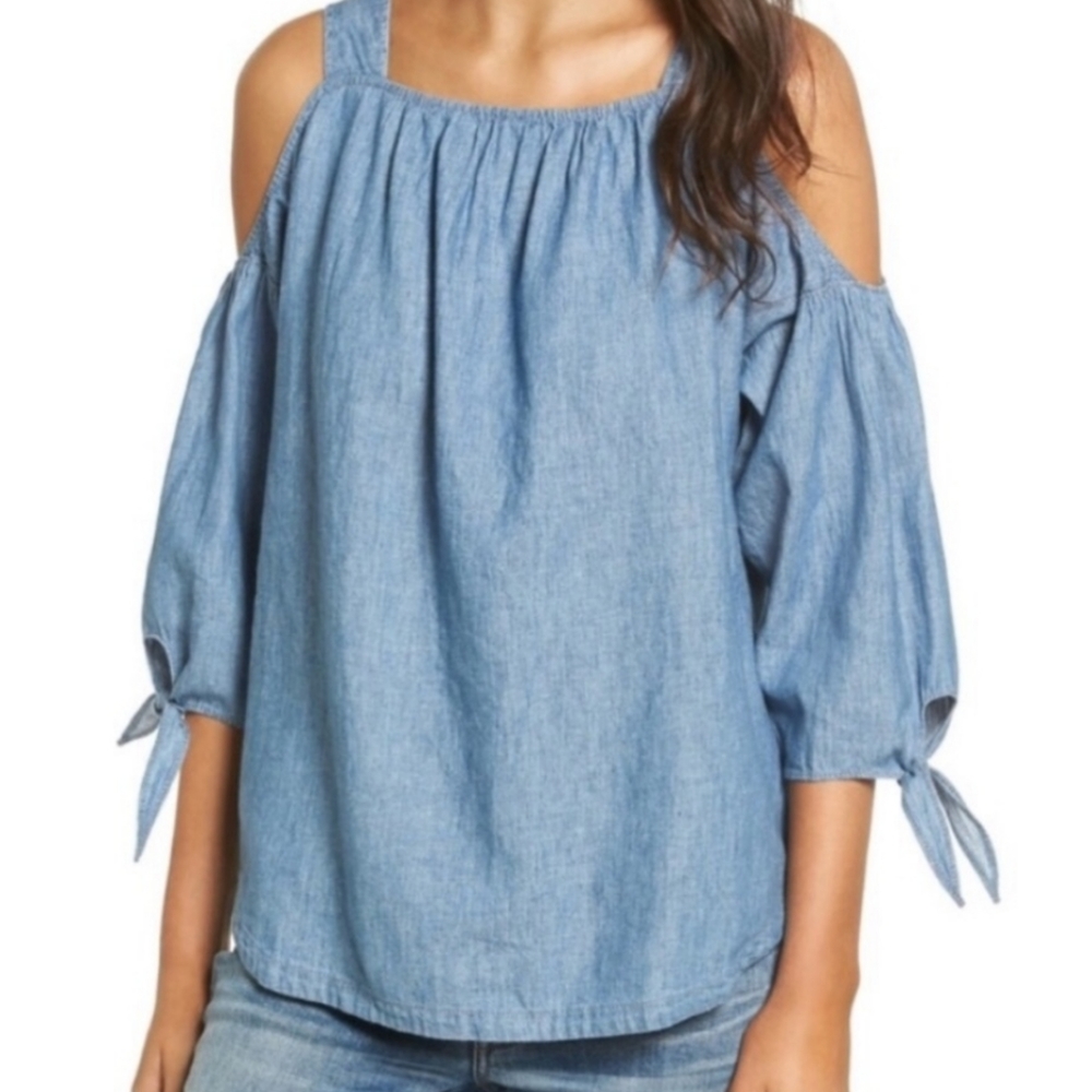 MADEWELL Indigo Cold-Shoulder Top Size Small